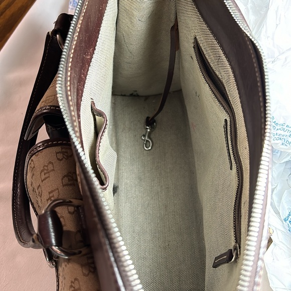 Dooney Bourke cloth and leather purse brown/tan with DB, make up bag/strap.Nice. - Picture 7 of 10